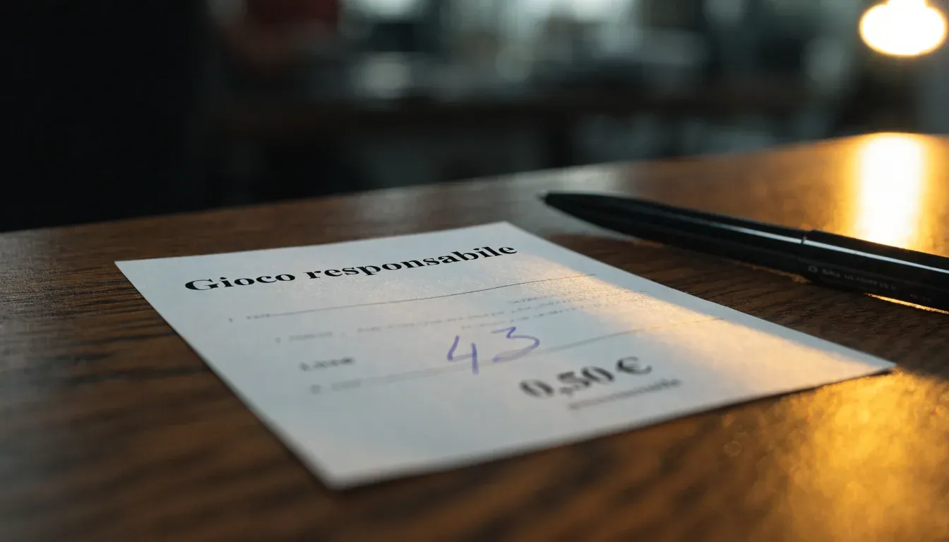 Un foglio di concessione in carta con un timbro rosso, appoggiato su una scrivania di legno accanto a una penna