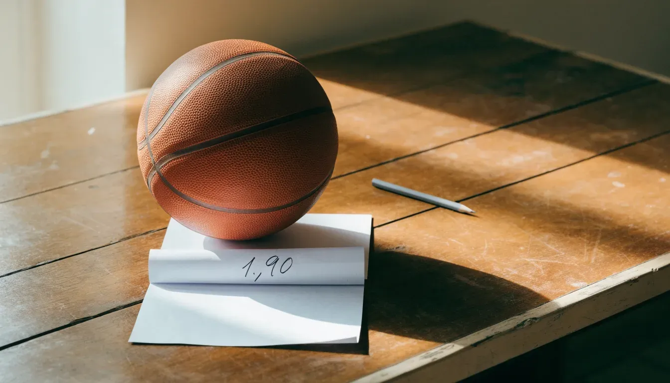 Un pallone da calcio appoggiato su una schedina bianca su un tavolo di legno, alla luce del giorno