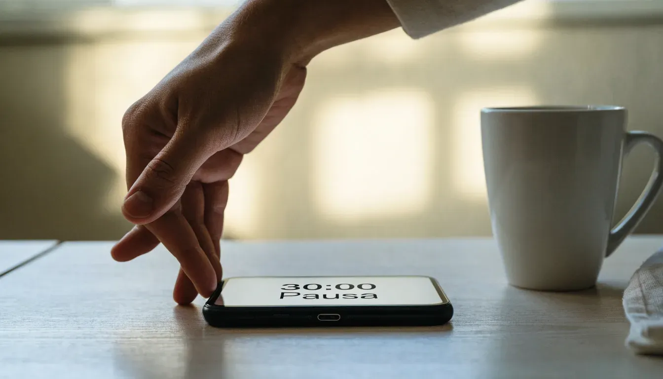 Un documento di identità appoggiato accanto a uno smartphone con un timer sullo schermo, su un tavolo da cucina