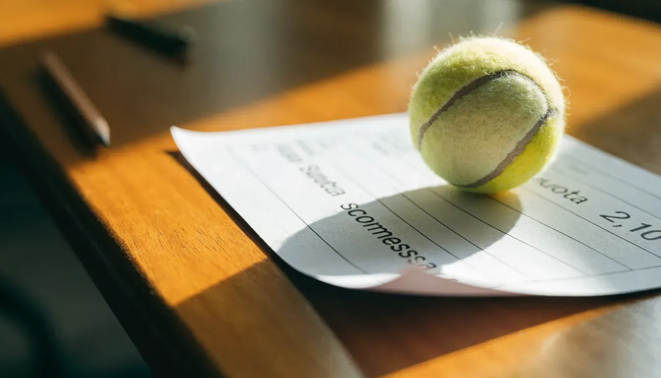 Un pallone da calcio appoggiato su una schedina bianca su un tavolo di legno, alla luce del giorno