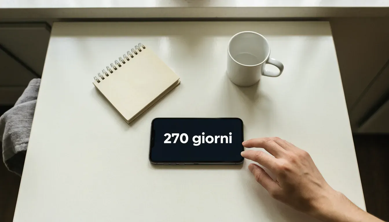Un documento di identità appoggiato accanto a uno smartphone con un timer sullo schermo, su un tavolo da cucina