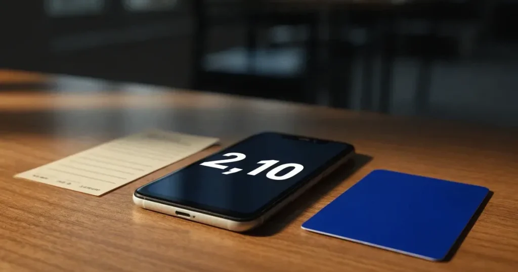 Uno smartphone e una carta di pagamento affiancati su un tavolo di legno, con alcune banconote da euro accanto