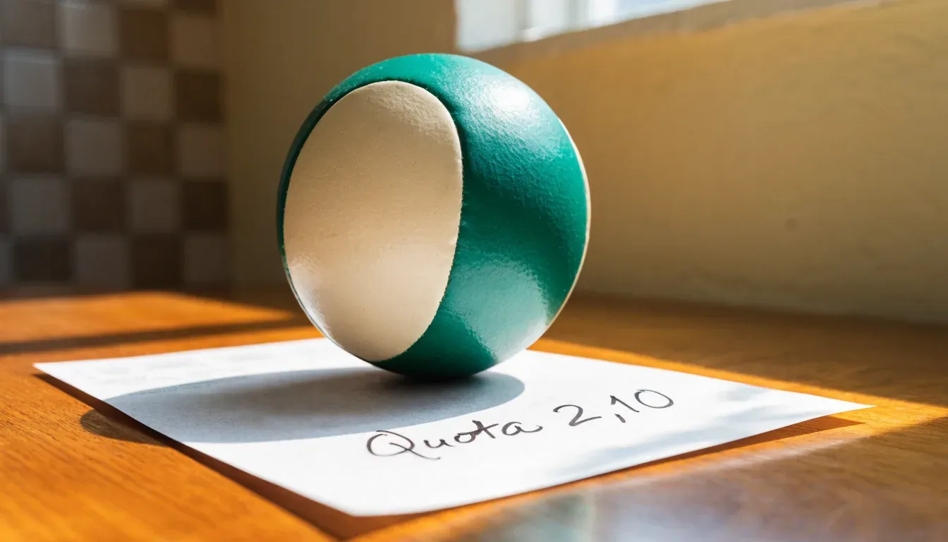 Un pallone da calcio appoggiato su una schedina bianca su un tavolo di legno, alla luce del giorno