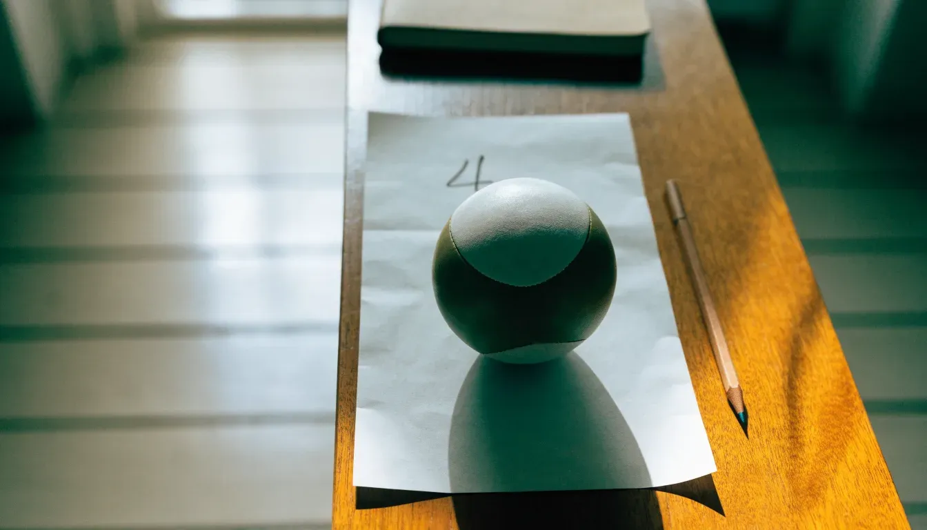 Un pallone da calcio appoggiato su una schedina bianca su un tavolo di legno, alla luce del giorno